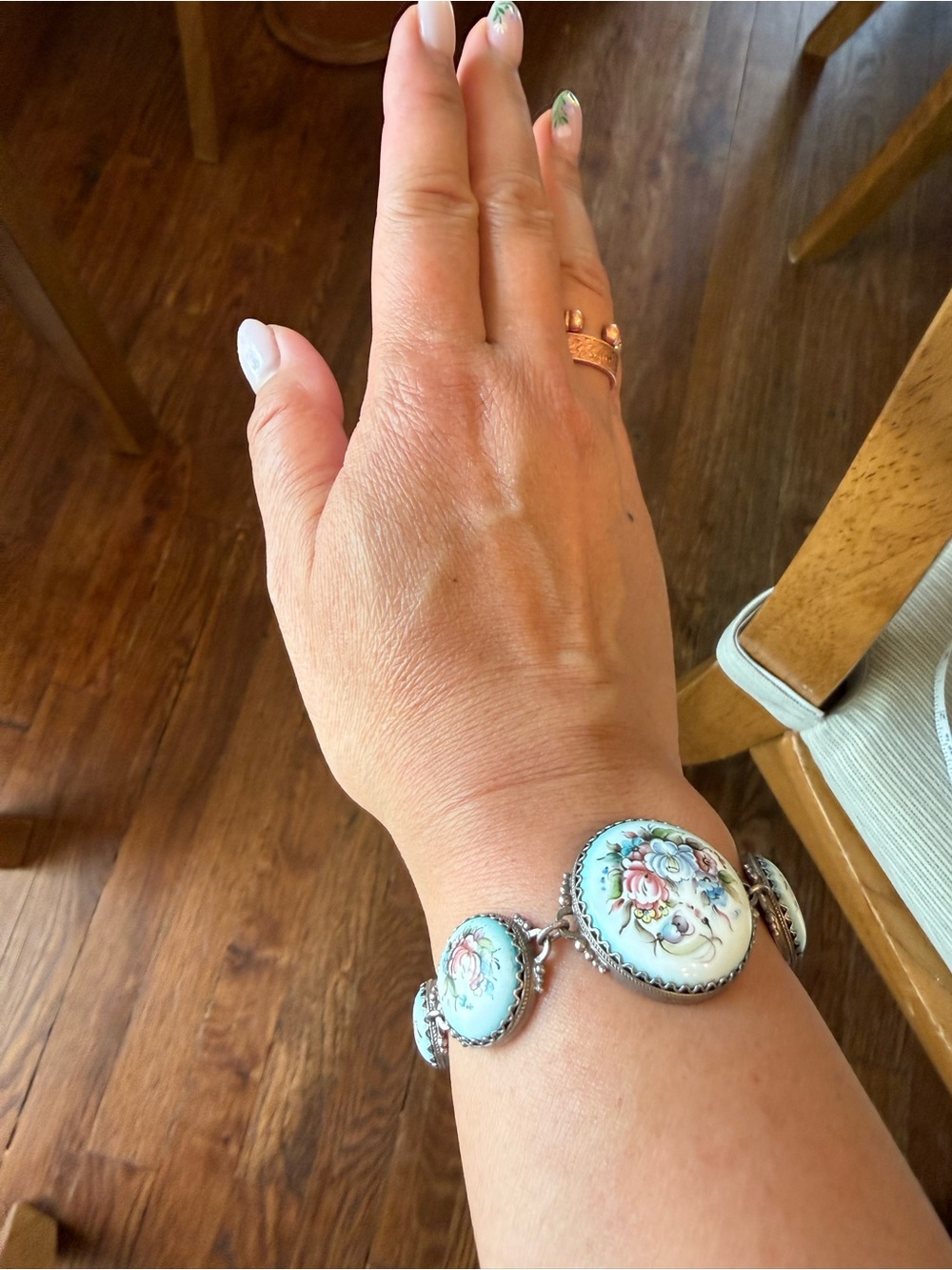 Finift Russian Handpainted Floral Ceramic & Silver tone vintage bracelet - Picture 11 of 13